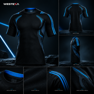 Black Electric Blue Stripe Compression Shirt Product image