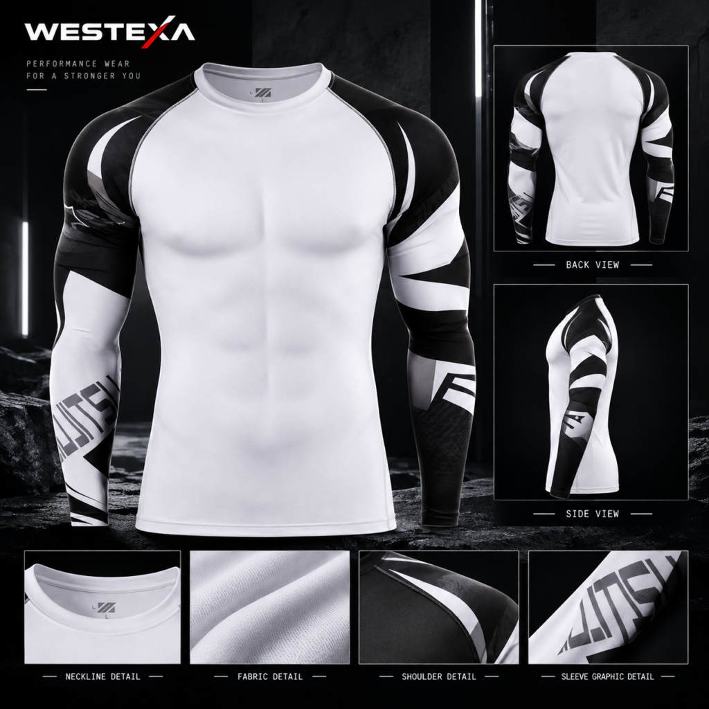 Black Electric Blue Stripe Compression Shirt Product image