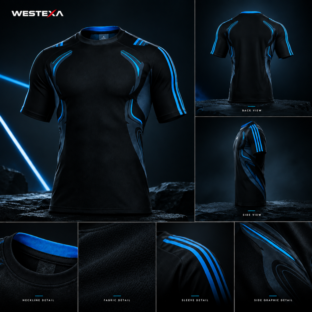 Black Electric Blue Stripe Compression Shirt Product image