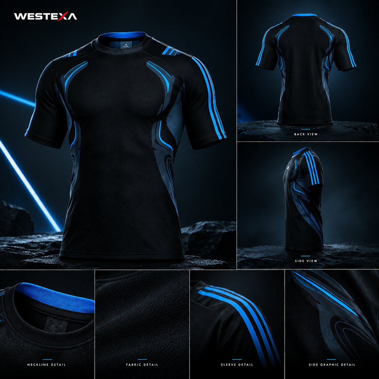 Black Electric Blue Stripe Compression Shirt Product image