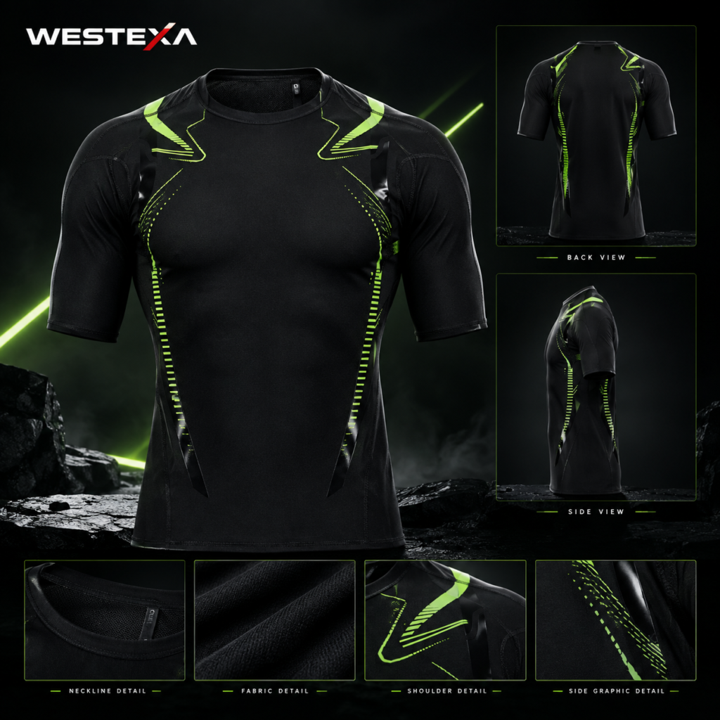 Black Electric Blue Stripe Compression Shirt Product image