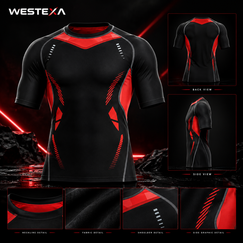 Black Electric Blue Stripe Compression Shirt Product image
