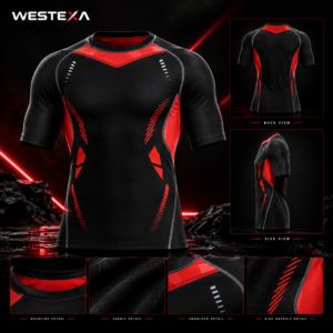 Black Electric Blue Stripe Compression Shirt Product image