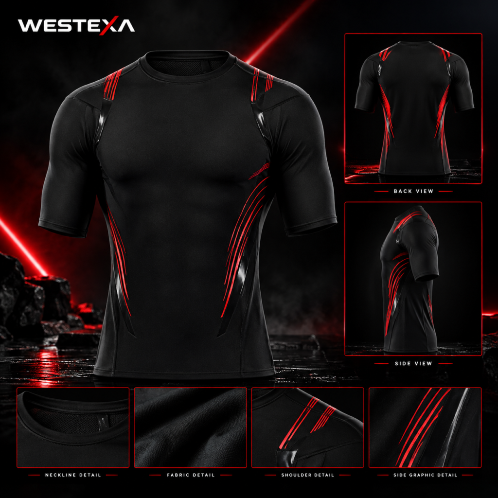 Black Electric Blue Stripe Compression Shirt Product image