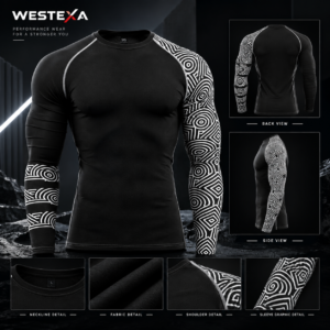 Black Electric Blue Stripe Compression Shirt Product image