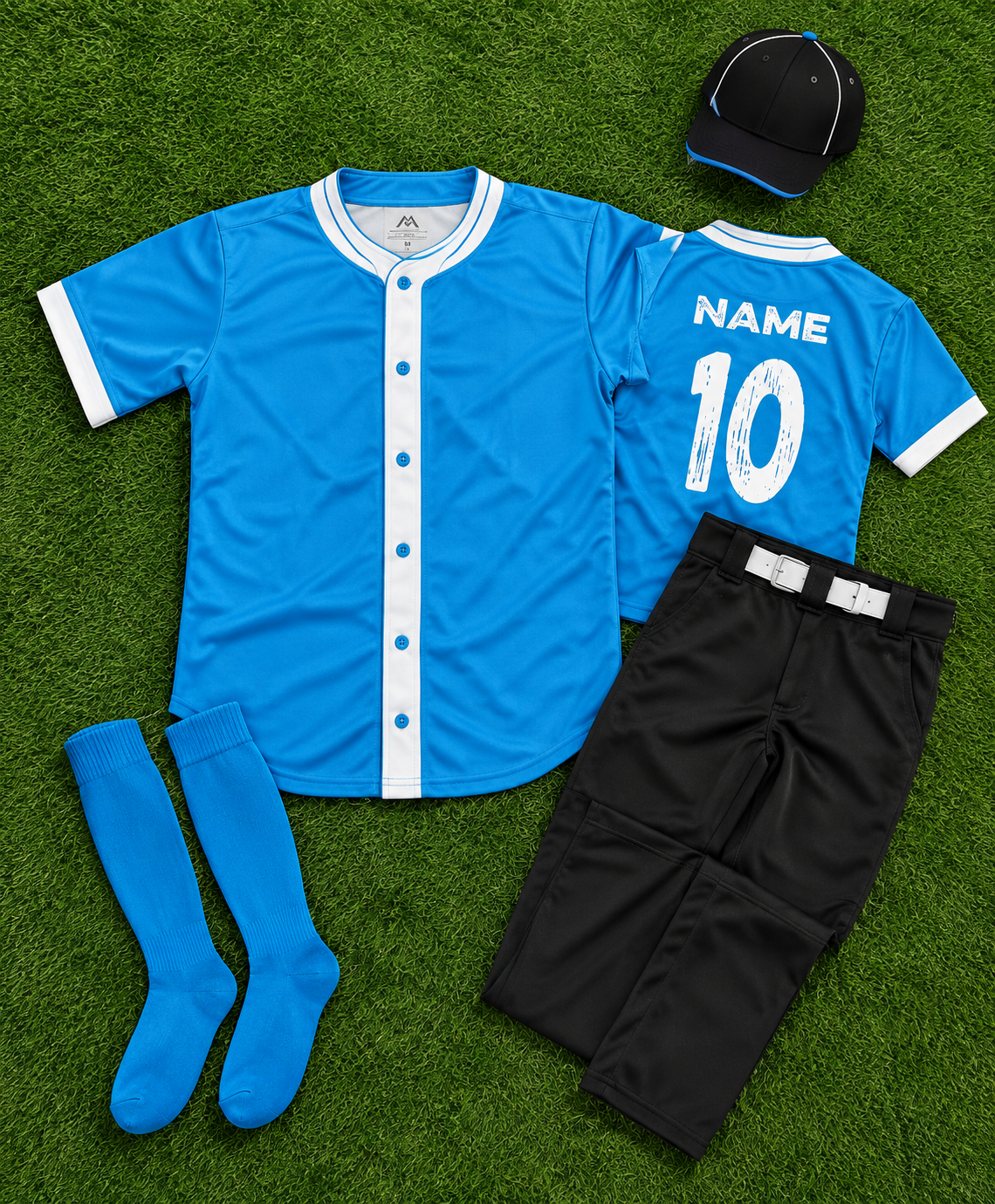 Custom Blue Black Baseball Uniform Set – NAME 10
