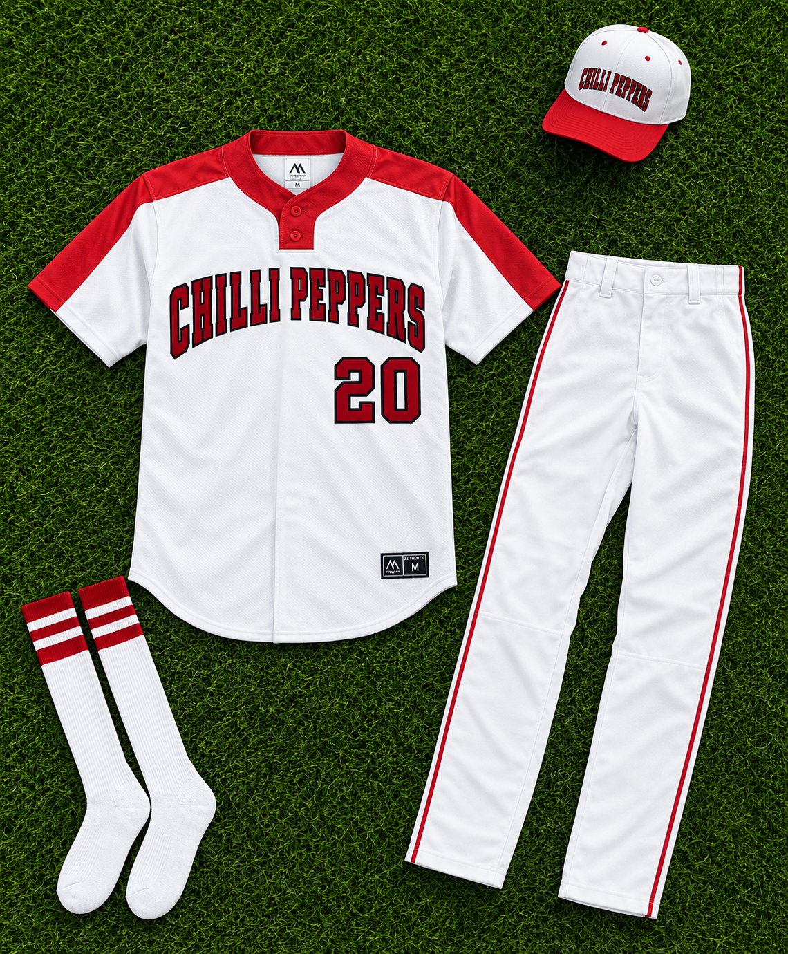 Custom White Red Chilli Peppers Baseball Uniform Set – No. 20
