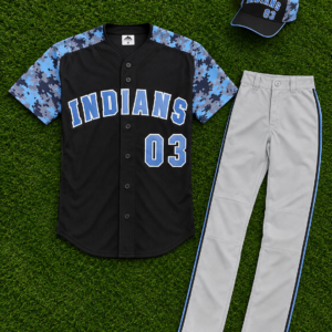 Custom Black Blue Camo Indians Baseball Uniform Set – No. 03