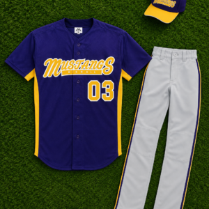 Custom Purple Gold Mustangs Baseball Uniform Set – No. 03