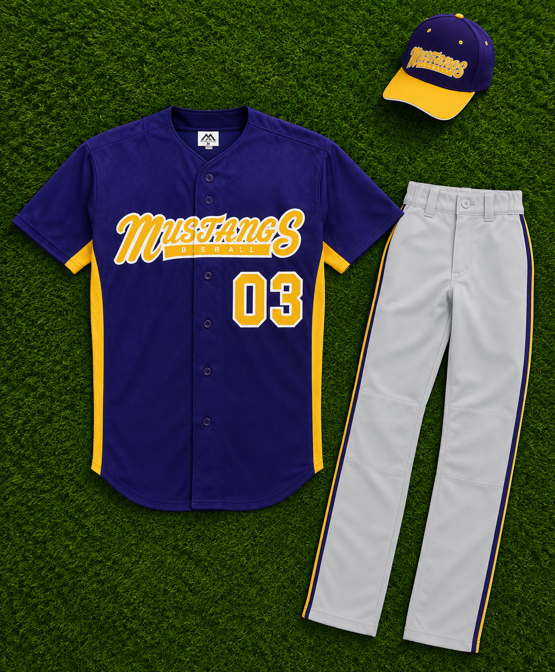 Custom Purple Gold Mustangs Baseball Uniform Set – No. 03