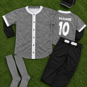Custom Grey Black Baseball Uniform Set – NAME 10