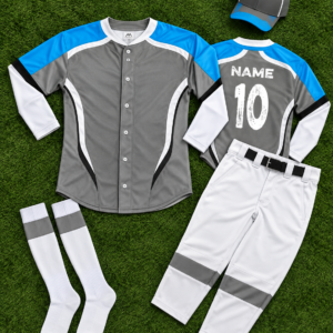 Custom Grey Blue Baseball Uniform Set – NAME 10