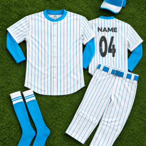 Custom White Blue Pinstripe Baseball Uniform Set – NAME 04