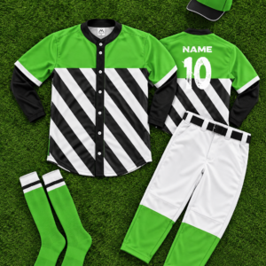 Custom Green Black White Baseball Uniform Set – NAME 10