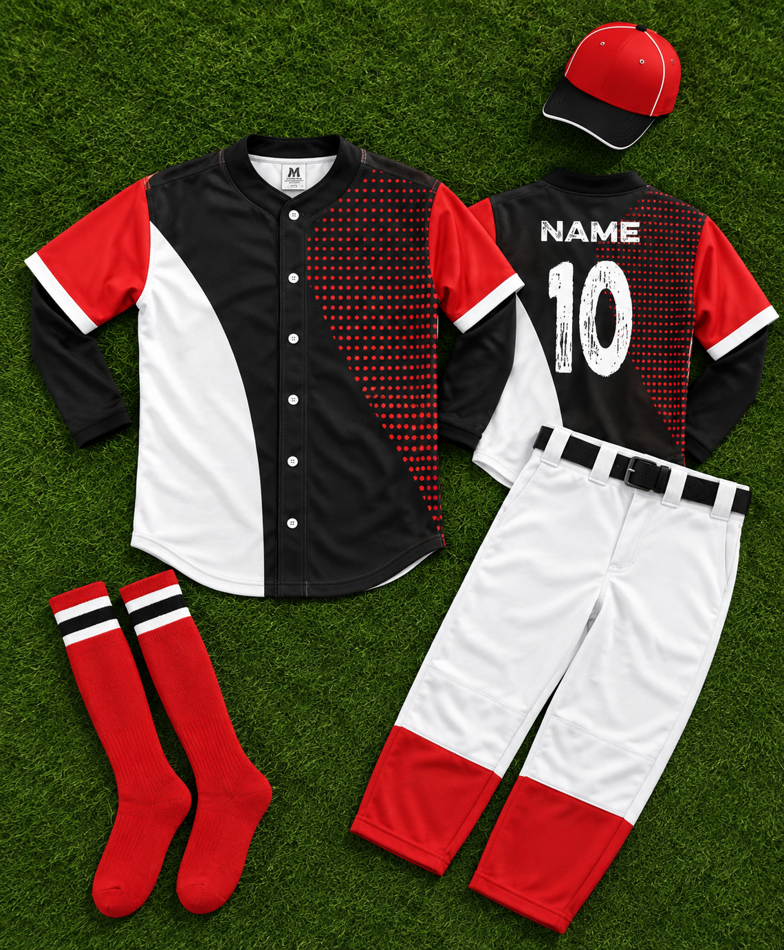 Custom Red Black White Baseball Uniform Set – NAME 10