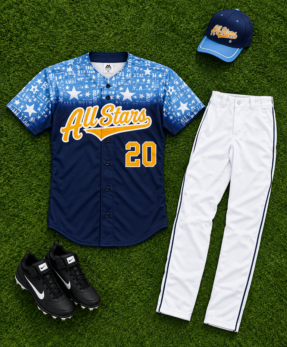 Custom Blue All Stars Baseball Uniform Set – No. 20
