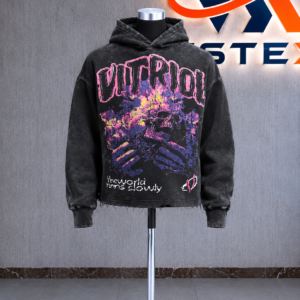 Slow Burn Charcoal Wash Distressed Crop Hoodie