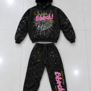 Men’s Black Spider Web Graphic Hoodie & Jogger Pants 2-Piece Streetwear Tracksuit Set