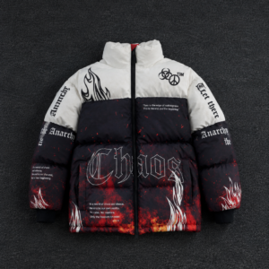Vintage Contrast Graphic Puffer Jacket – Custom Streetwear Outerwear