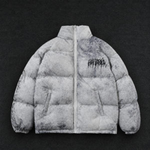 Washed Marble Effect Graphic Puffer Jacket – Custom Puffer Outerwear