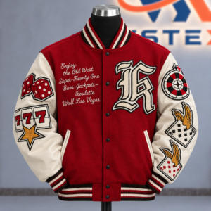 Red & White Las Vegas Casino Graphic Varsity Jacket