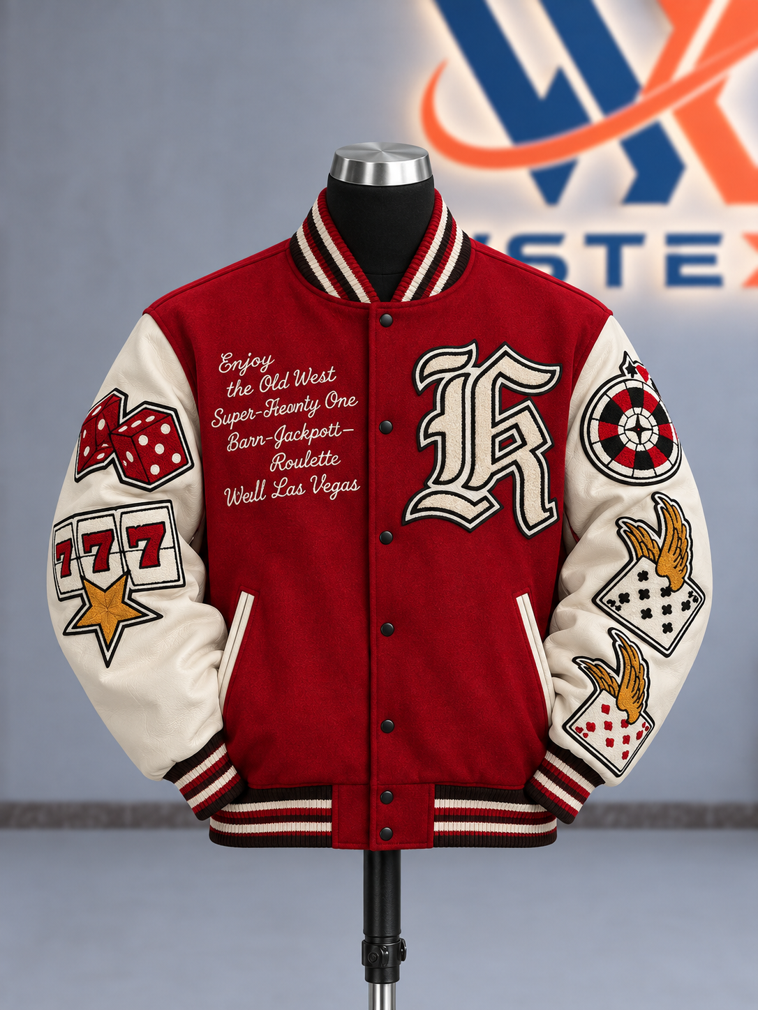 Red & White Las Vegas Casino Graphic Varsity Jacket