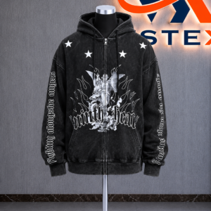 Angels Black Wash Thermal Zip Hoodie