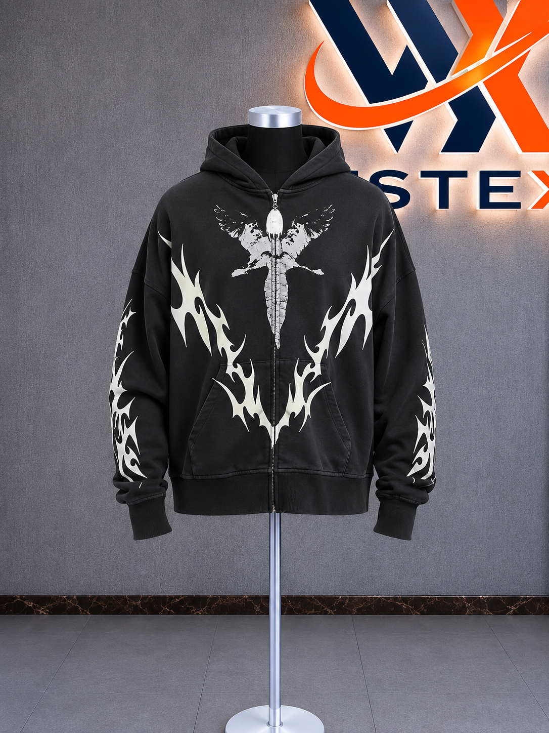 Lightning Black Wash Zip Hoodie