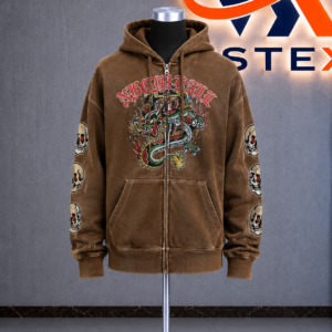 Dragon Fire Brown Wash Zip Hoodie
