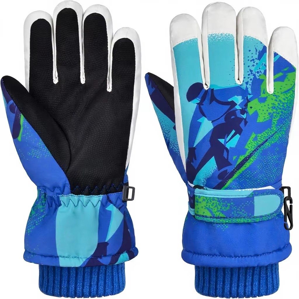 Blue & Black Winter Gloves – Warm Waterproof Ski, Snowboard & Outdoor Sports Gloves with Adjustable Wrist Strap Pro