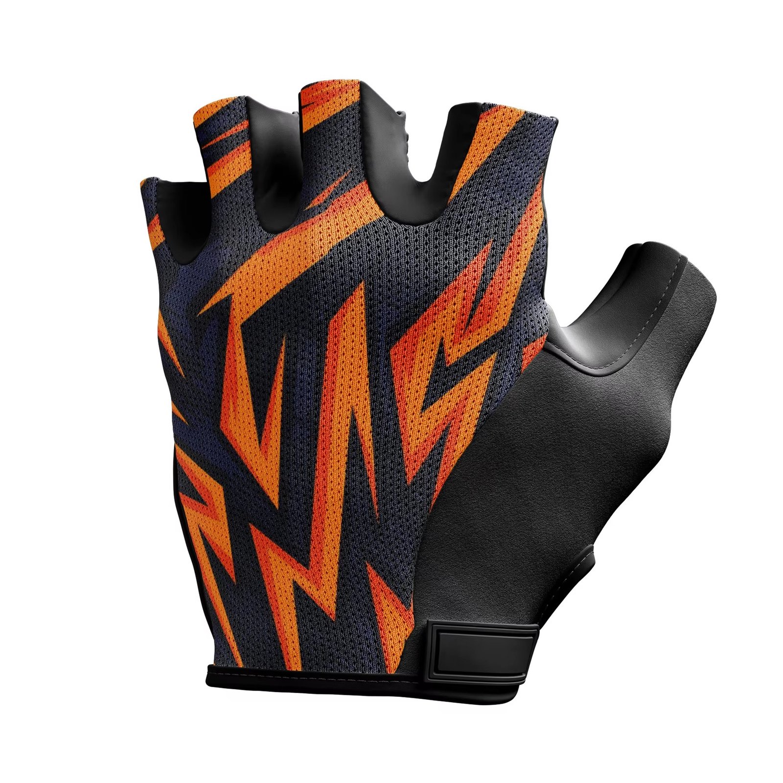Professional Gym Workout Gloves with Sublimated Graphic Pattern – Orange & Yellow Flames Product image