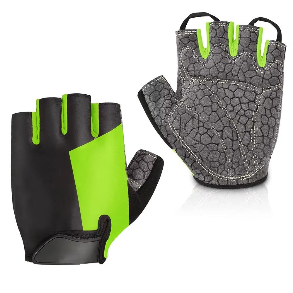 Professional Gym Workout & Cycling Gloves with Padded Palm – Black & Neon Green with Grey Texture Product ima