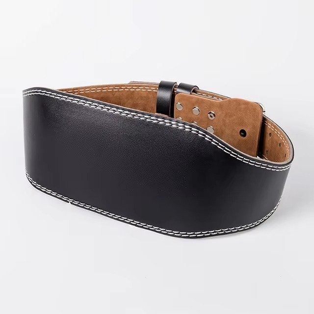 Premium Dark Brown Leather Weightlifting Belt – Contoured Lumbar Support Gym Belt with Double Prong Buckle for Bodybuilding,