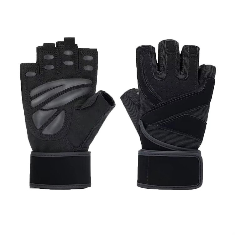 Professional Gym Workout Gloves with Integrated Wrist Support – All Black Product image