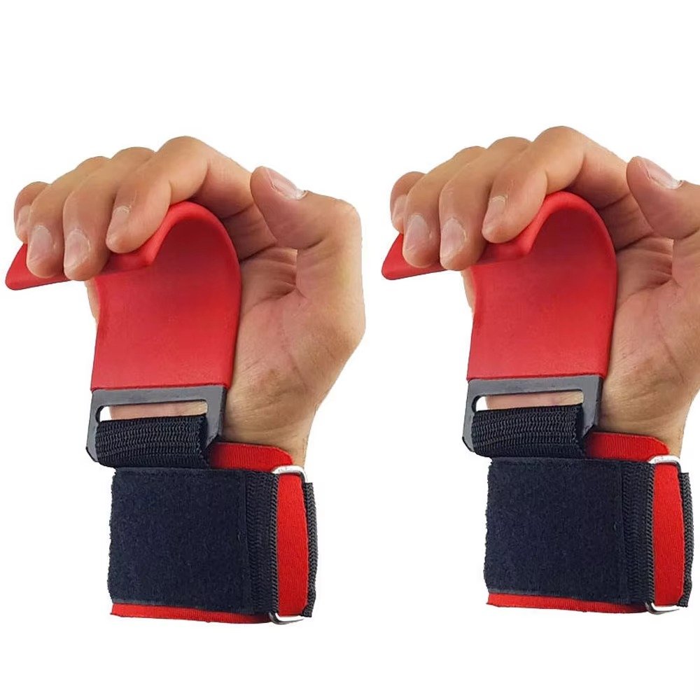 Premium Weightlifting Grip Hooks with Padded Neoprene Wrist Support for Men and Women (Red/Black) Product image