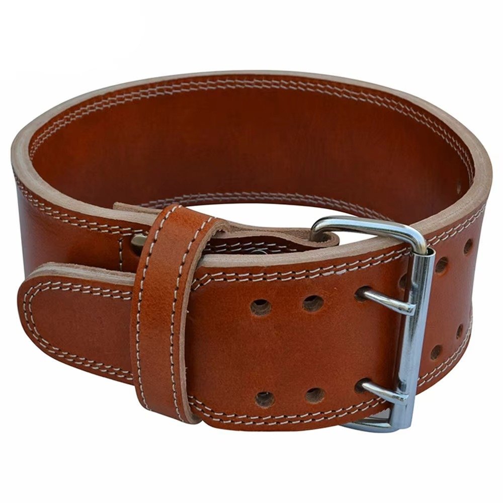 Genuine Leather Weightlifting Belt – Heavy Duty Double Prong Powerlifting & Gym Fitness Belt for Squats, Deadlifts &