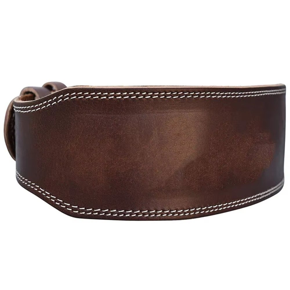 Premium Dark Brown Leather Weightlifting Belt – Contoured Lumbar Support Gym Belt with Double Prong Buckle for Bodybuilding,