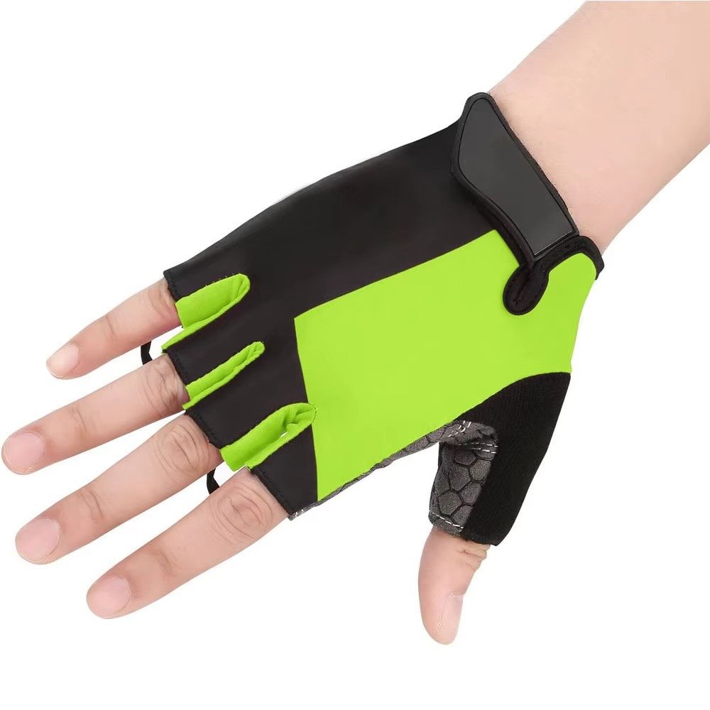 Professional Gym Workout & Cycling Gloves with Padded Palm – Black & Neon Green with Grey Texture Product ima