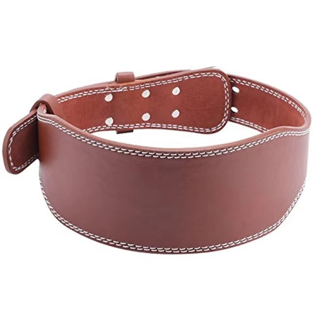 Premium Dark Brown Leather Weightlifting Belt – Contoured Lumbar Support Gym Belt with Double Prong Buckle for Bodybuilding,