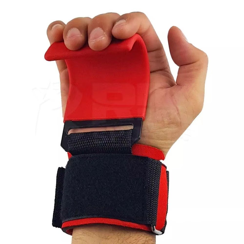 Premium Weightlifting Grip Hooks with Padded Neoprene Wrist Support for Men and Women (Red/Black) Product image