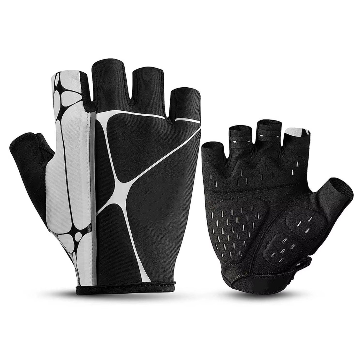 Professional Padded Cycling Gloves with Sublimated Graphic Pattern – Black & White Product image