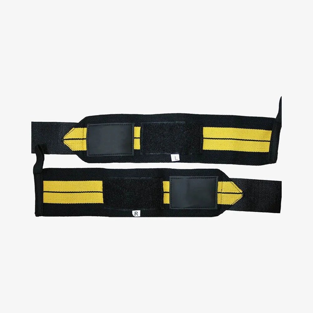 Professional Weightlifting Wrist Wraps – Black with Yellow Stripes Product image