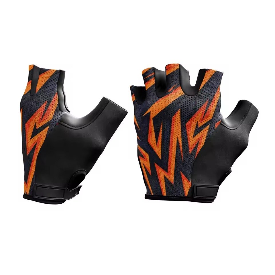 Professional Gym Workout Gloves with Sublimated Graphic Pattern – Orange & Yellow Flames Product image
